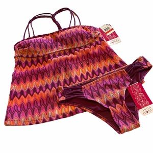 Hula Honey open back zig zag print bikini XS NWT!